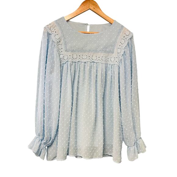 Swiss Dot Hollowed Out Ruffle Sleeve Blouse – Size Medium - Picture 1 of 8